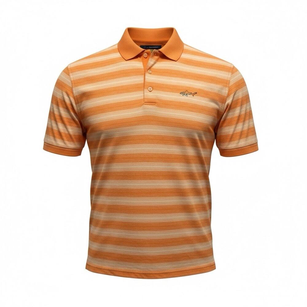 Greg Norman PlayDry Men’s XL Golf Polo Orange Striped Shirt Lightweight A145
